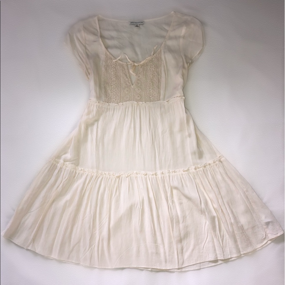 Creme Bohemian Style Short Sleeve Spring Dress